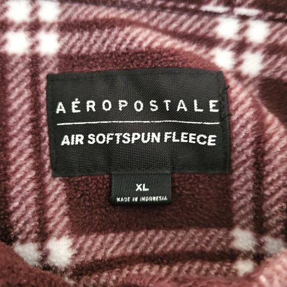 Aeropastale Men Button Front Shirt Long Sleeve Plaid Microfleece -XL -Wine -EUC - Picture 5 of 8